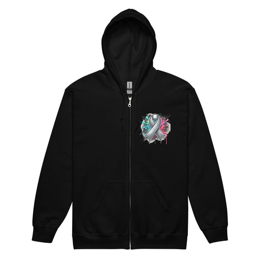 Grey Ribbon Graffiti Zip Up Hoodie - JohnVsGBMBlackS