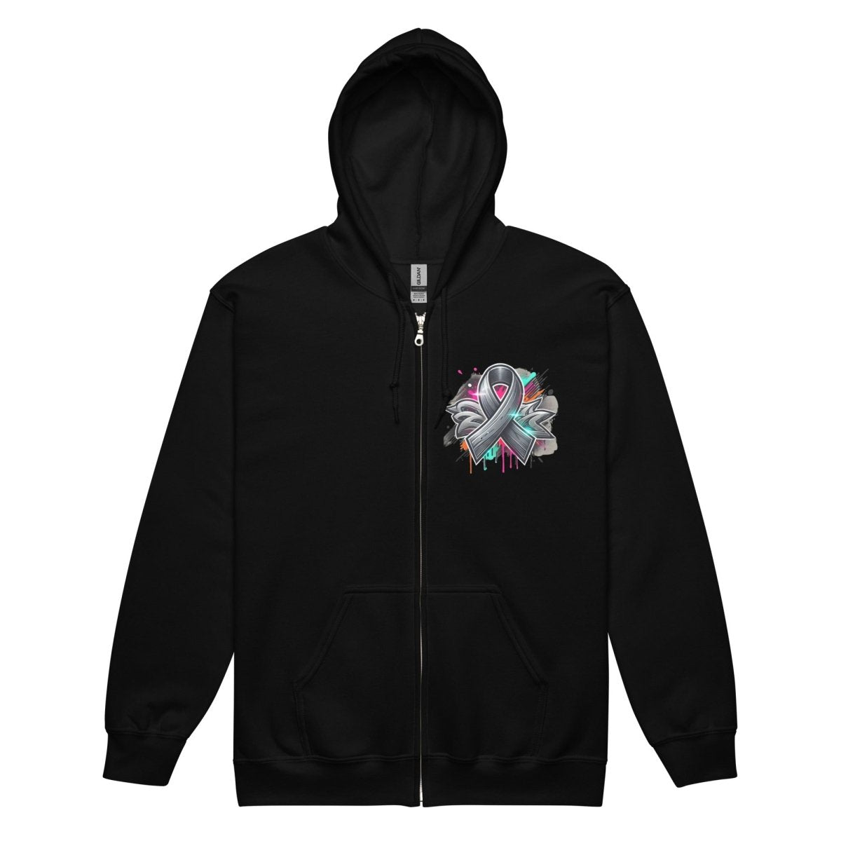 Grey Tones Ribbon Graffiti Zip Up Hoodie - JohnVsGBMBlackS