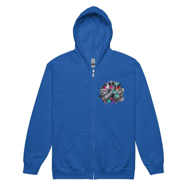 Grey Tones Ribbon Graffiti Zip Up Hoodie - JohnVsGBMRoyalS