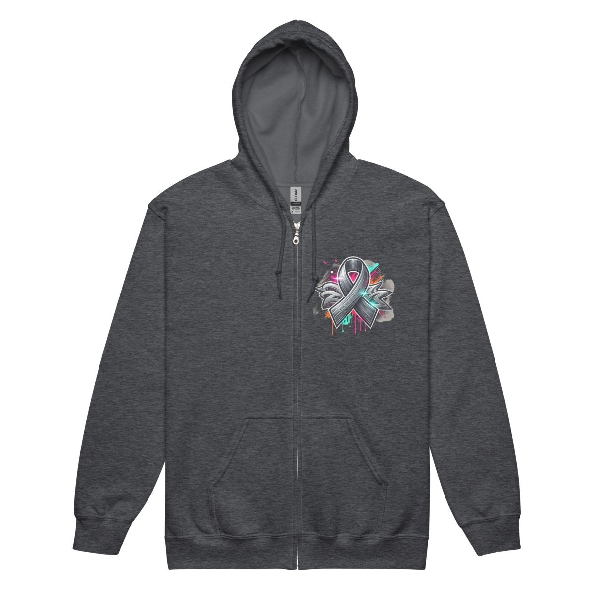 Grey Tones Ribbon Graffiti Zip Up Hoodie - JohnVsGBMDark HeatherS