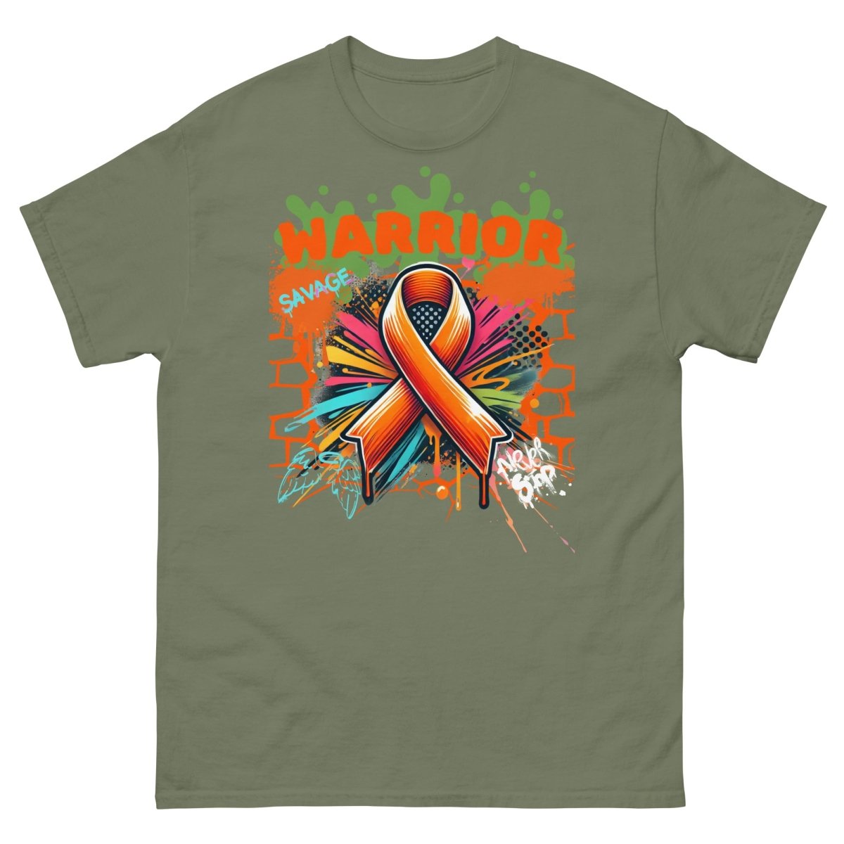 Leukemia Graffiti Ribbon Tee - JohnVsGBMMilitary GreenS