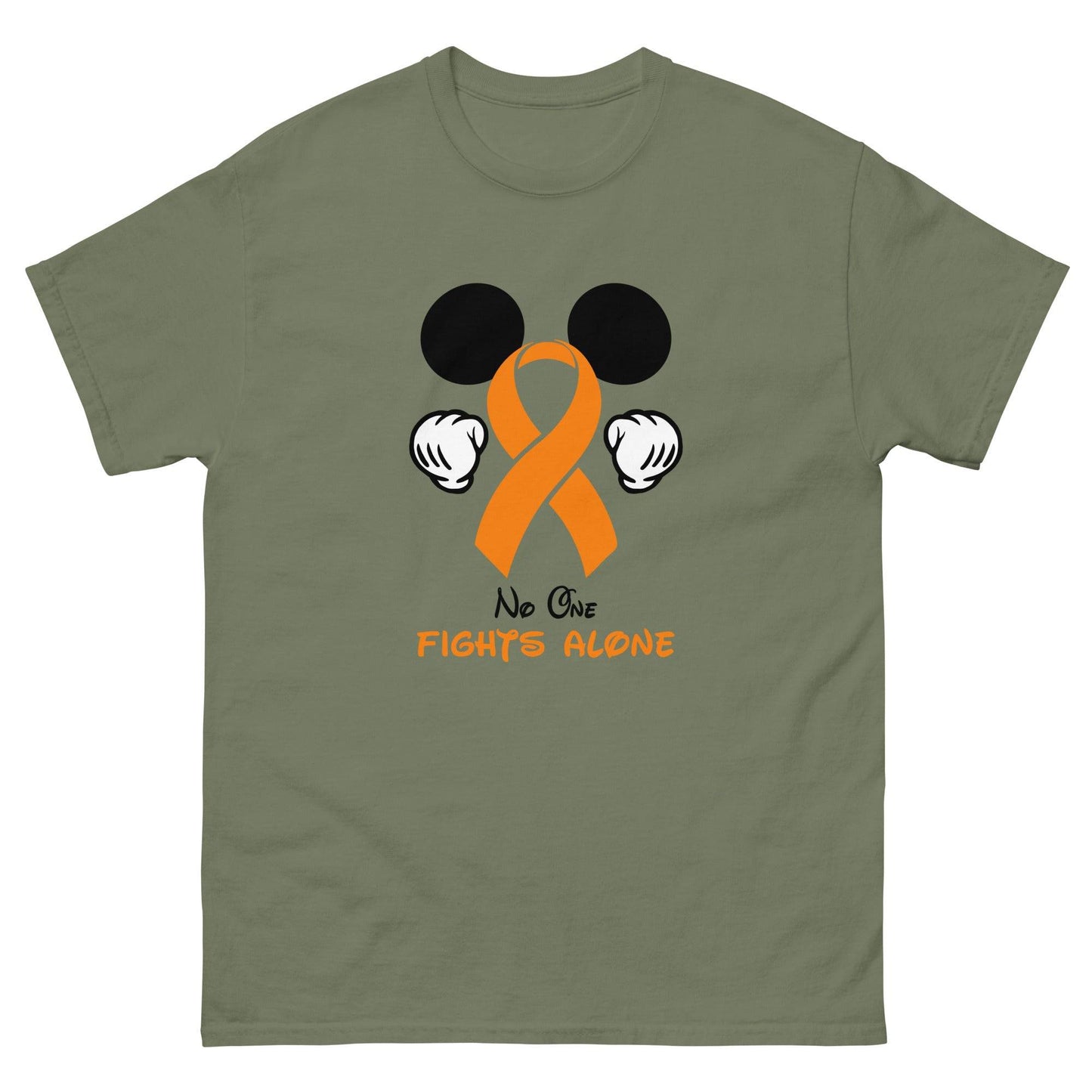 Leukemia Mickey Themed No One Fights Alone Tee - JohnVsGBMMilitary GreenS