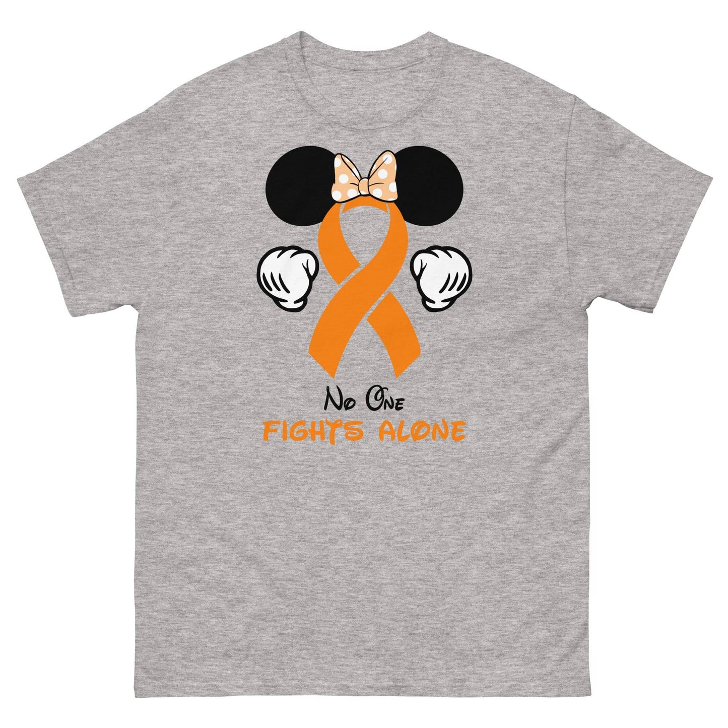 Leukemia Minnie Themed No One Fights Alone Tee - JohnVsGBMSport GreyS