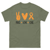 Leukemia Peace Love Cure Tee - JohnVsGBMMilitary GreenS