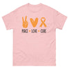 Leukemia Peace Love Cure Tee - JohnVsGBMLight PinkS