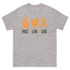 Leukemia Peace Love Cure Tee - JohnVsGBMSport GreyS