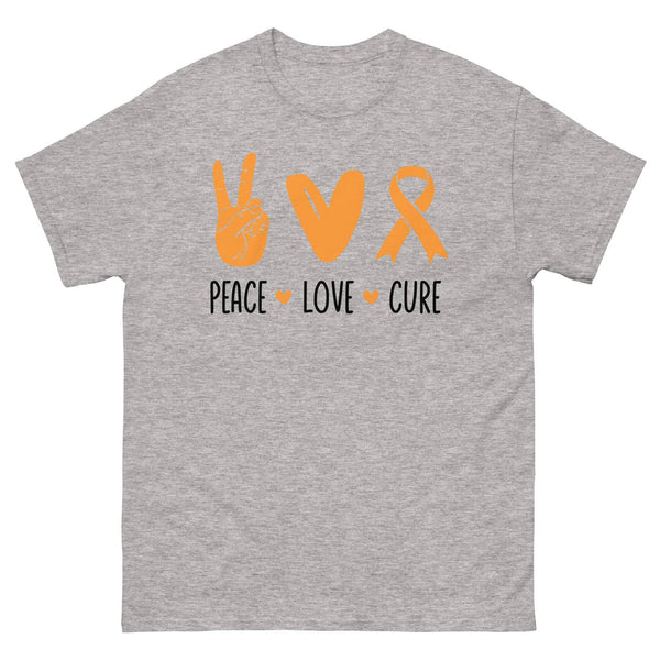 Leukemia Peace Love Cure Tee - JohnVsGBMSport GreyS