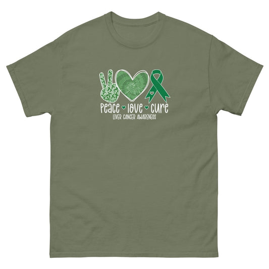 Liver Cancer Peace Love Tee - JohnVsGBMMilitary GreenS