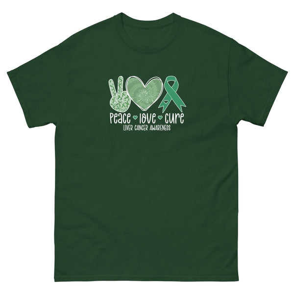 Liver Cancer Peace Love Tee - JohnVsGBMForest GreenS