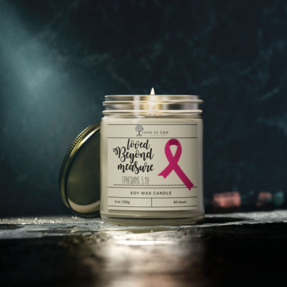 "Loved Beyond Measure" Ephesians 3:19 Candle (Choose Ribbon Color) - JohnVsGBM9ozClearLavender