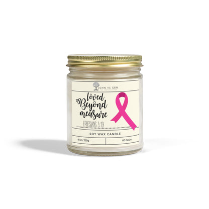 "Loved Beyond Measure" Ephesians 3:19 Candle (Choose Ribbon Color) - JohnVsGBM9ozClearBeachwood