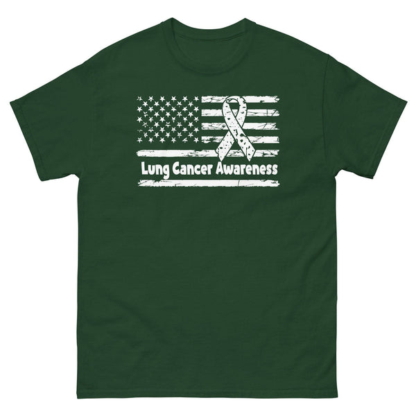 Lung Cancer Awareness Flag Tee - JohnVsGBMForest GreenS