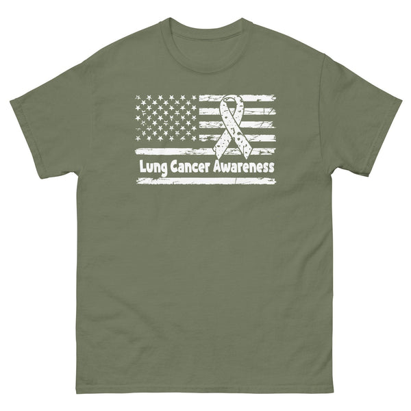 Lung Cancer Awareness Flag Tee - JohnVsGBMMilitary GreenS