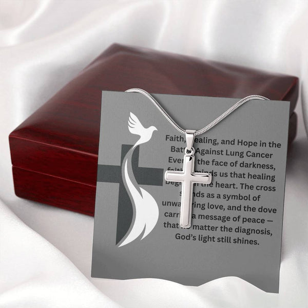 Lung Cancer Dove Cross Necklace - JohnVsGBMLuxury BoxPolished Stainless Steel