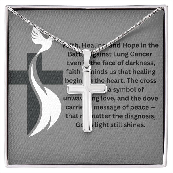 Lung Cancer Dove Cross Necklace - JohnVsGBMLuxury BoxPolished Stainless Steel