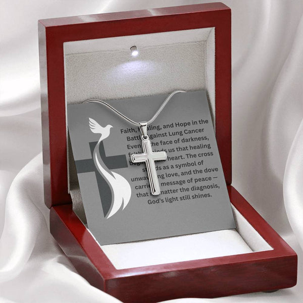 Lung Cancer Dove Cross Necklace - JohnVsGBMStandard BoxPolished Stainless Steel