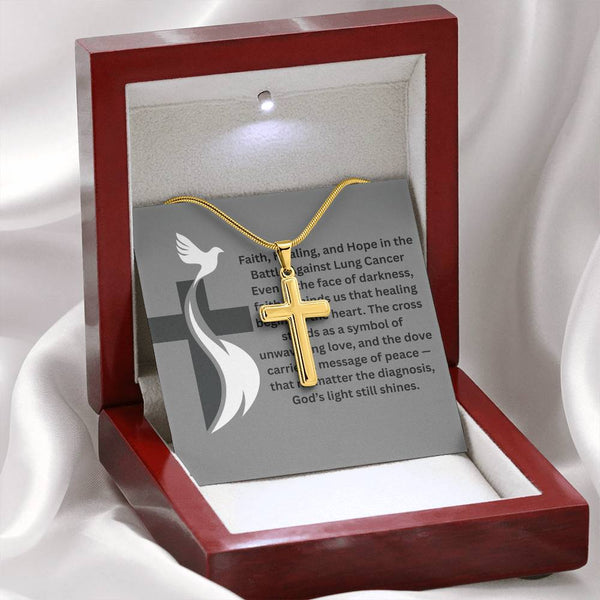 Lung Cancer Dove Cross Necklace - JohnVsGBMStandard Box18K Yellow Gold Finish