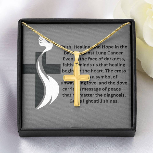 Lung Cancer Dove Cross Necklace - JohnVsGBMStandard Box18K Yellow Gold Finish