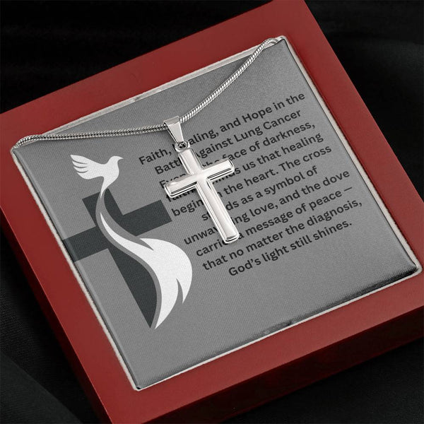 Lung Cancer Dove Cross Necklace - JohnVsGBMStandard BoxPolished Stainless Steel
