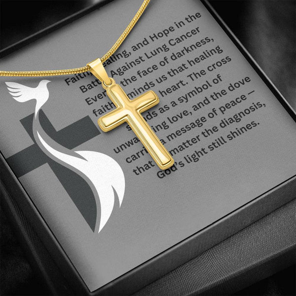 Lung Cancer Dove Cross Necklace - JohnVsGBMLuxury BoxPolished Stainless Steel