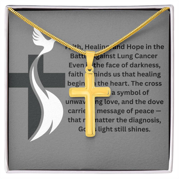 Lung Cancer Dove Cross Necklace - JohnVsGBMLuxury BoxPolished Stainless Steel