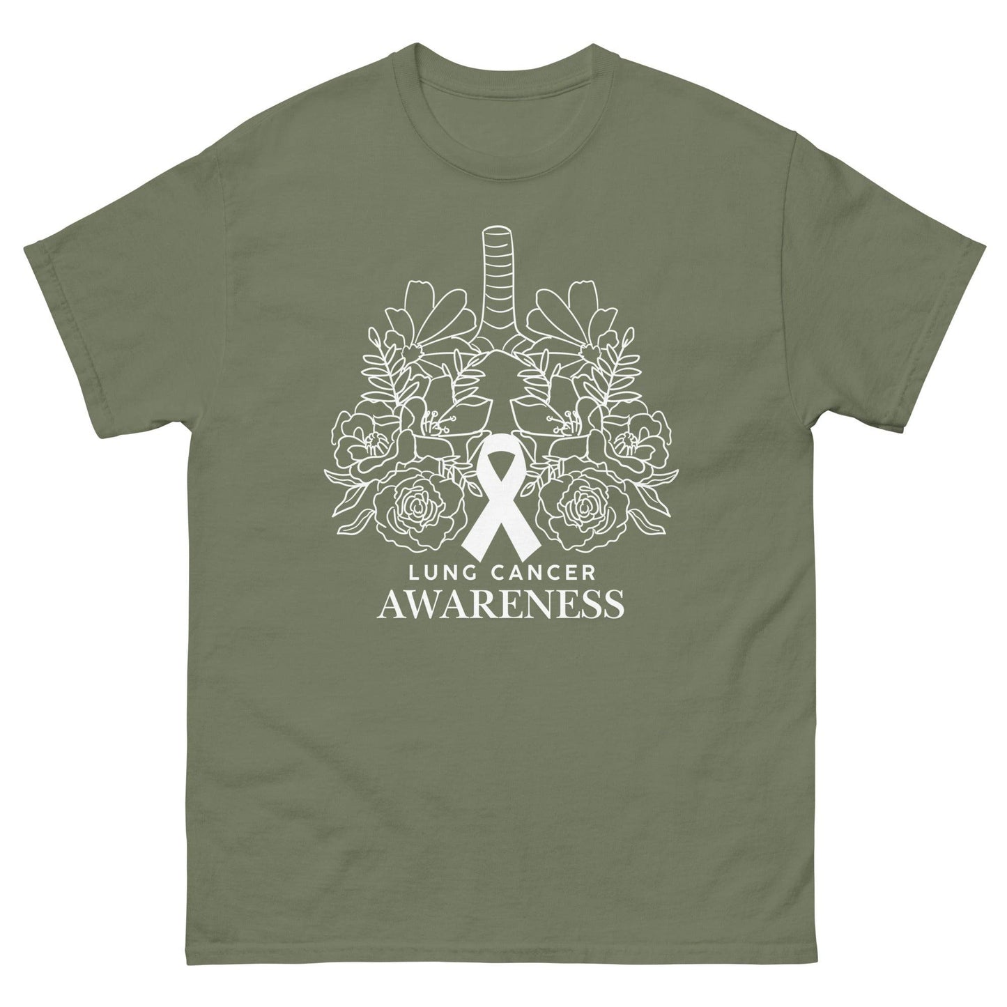 Lung Cancer Flower Lungs Tee - JohnVsGBMMilitary GreenS