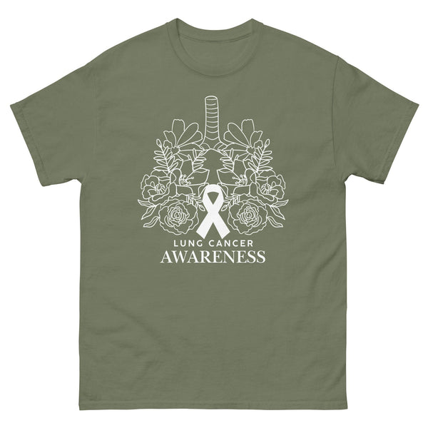 Lung Cancer Flower Lungs Tee - JohnVsGBMMilitary GreenS