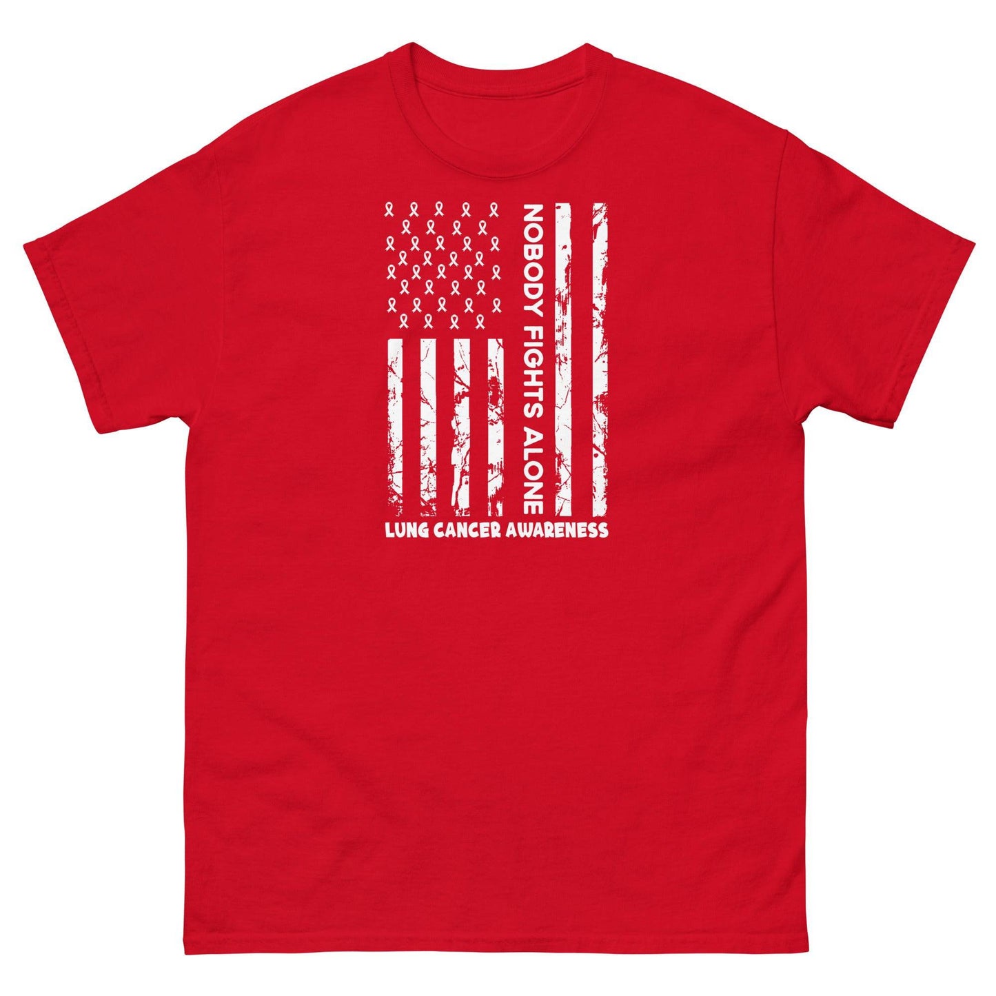 Lung Cancer Nobody Fights Alone Flag Tee - JohnVsGBMRedS