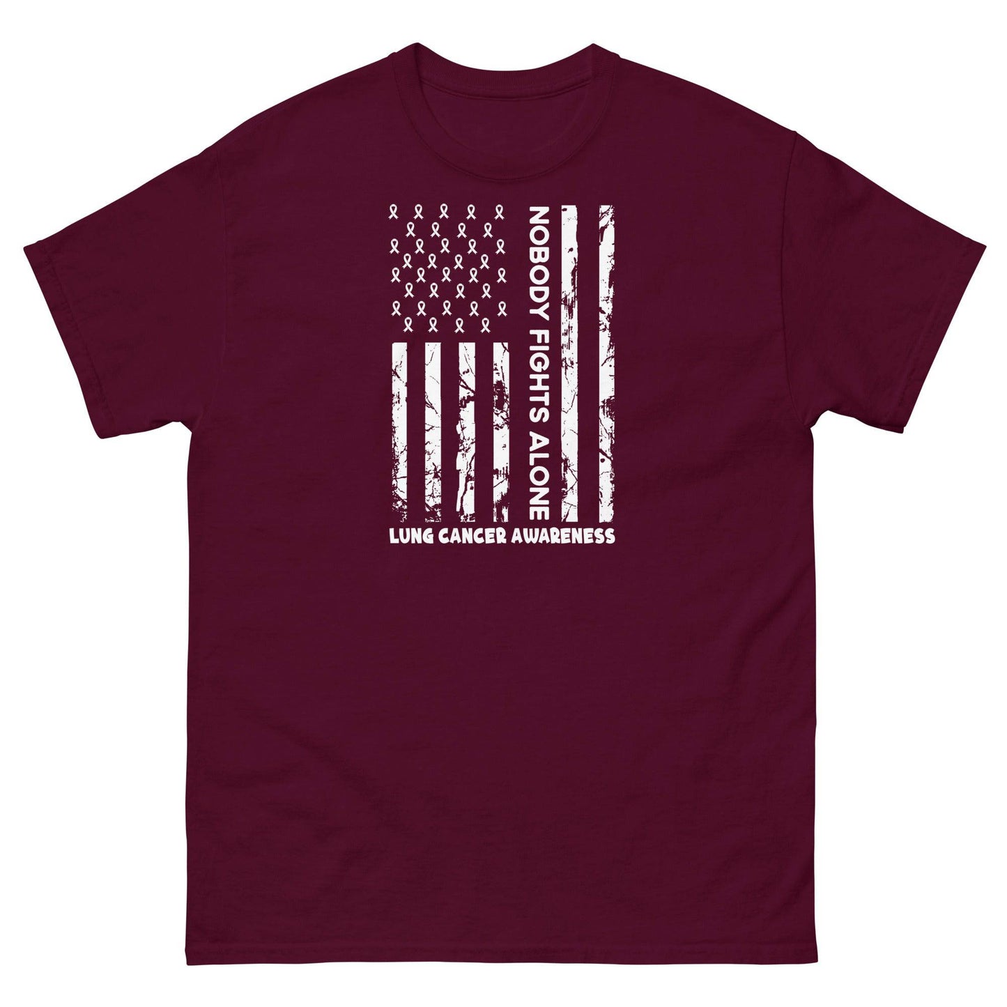 Lung Cancer Nobody Fights Alone Flag Tee - JohnVsGBMMaroonS