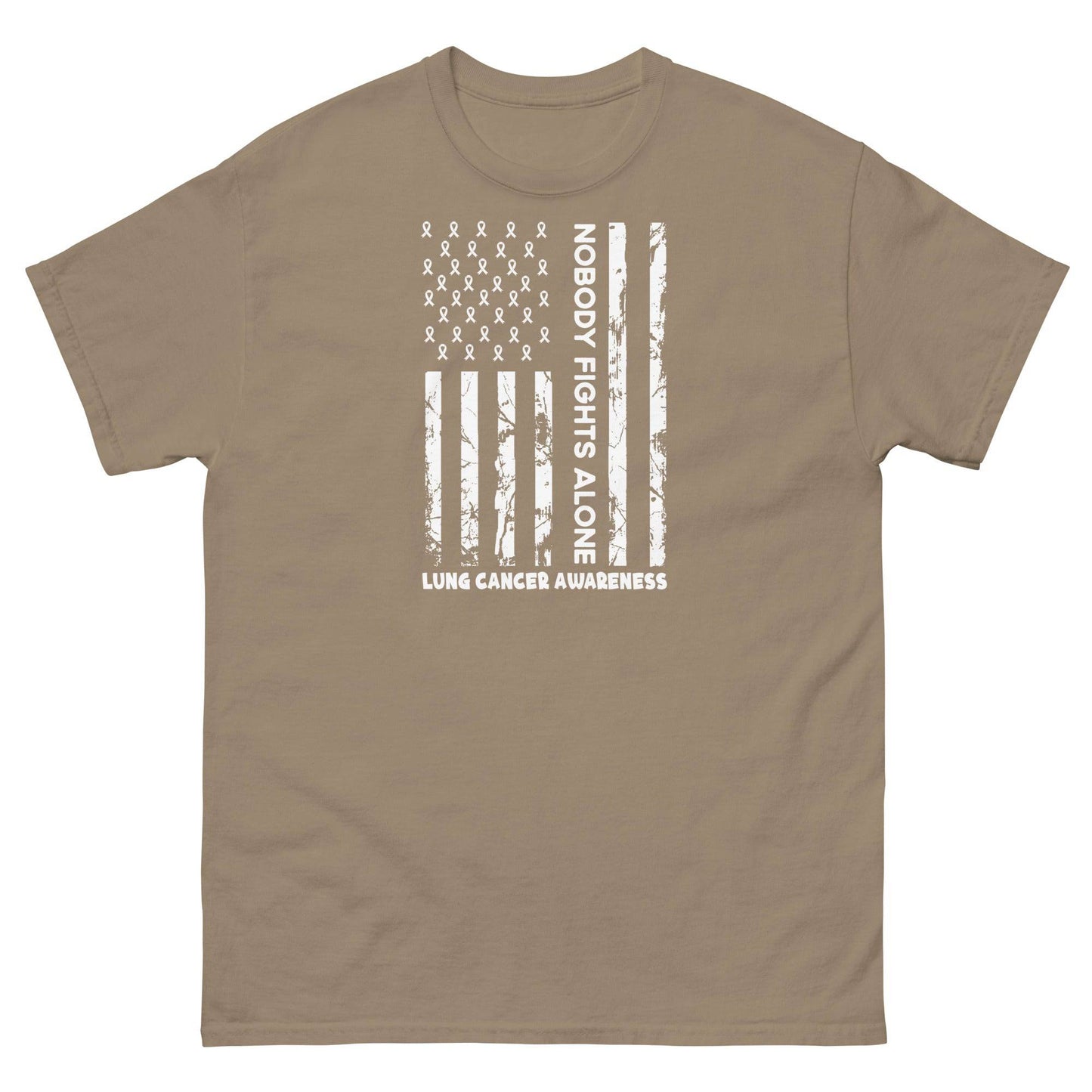 Lung Cancer Nobody Fights Alone Flag Tee - JohnVsGBMBrown SavanaS