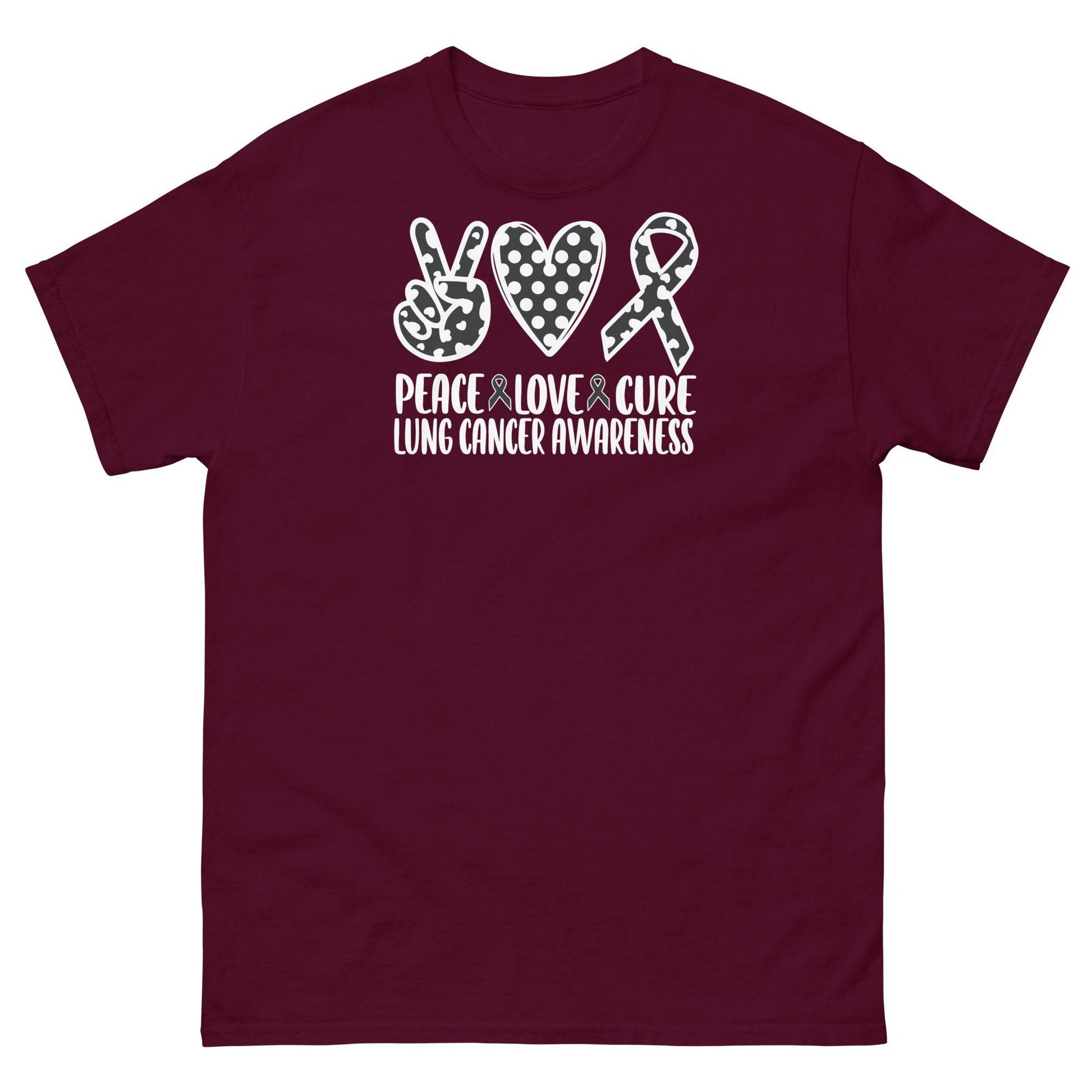 Lung Cancer Peace Love Cure Tee - JohnVsGBMMaroonS