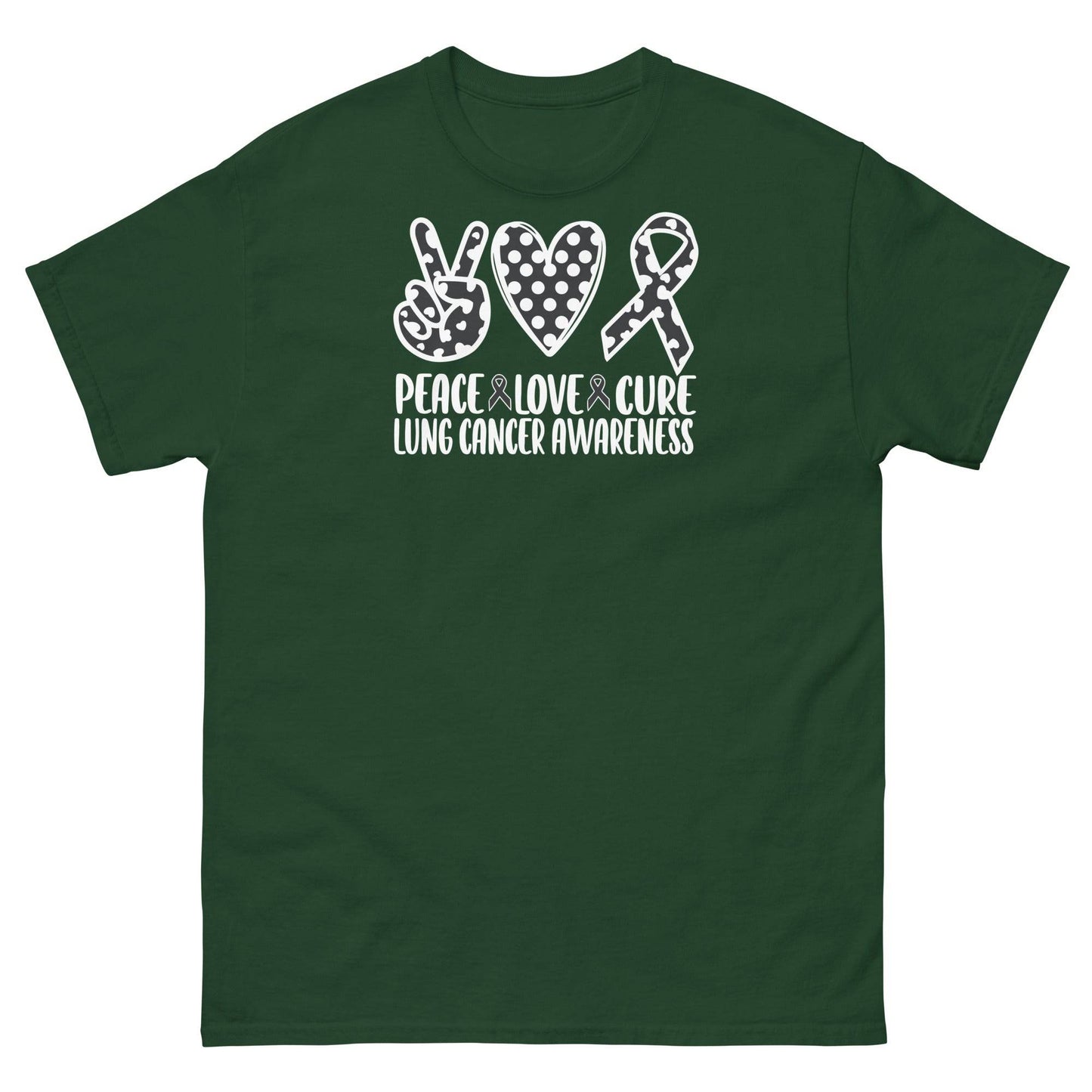 Lung Cancer Peace Love Cure Tee - JohnVsGBMForest GreenS