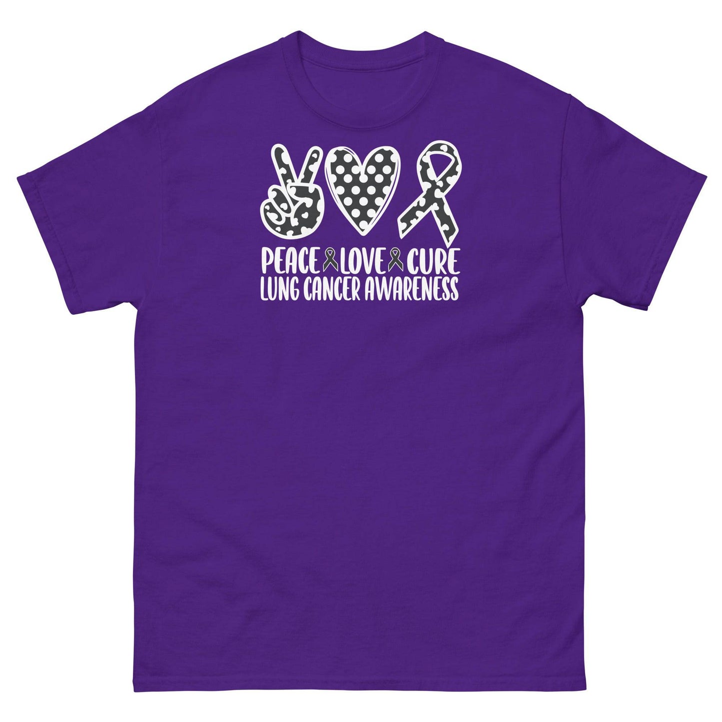 Lung Cancer Peace Love Cure Tee - JohnVsGBMPurpleS