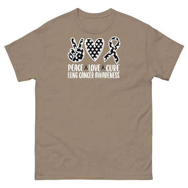 Lung Cancer Peace Love Cure Tee - JohnVsGBMBrown SavanaS