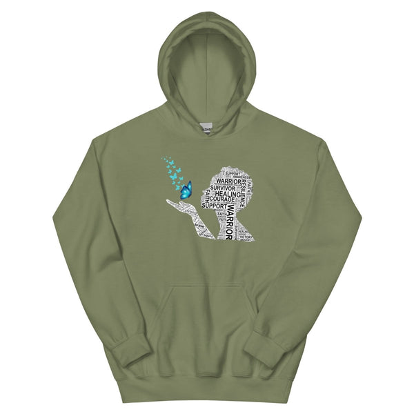 Ovarian Cancer Butterfly Hoodie - JohnVsGBMMilitary GreenS