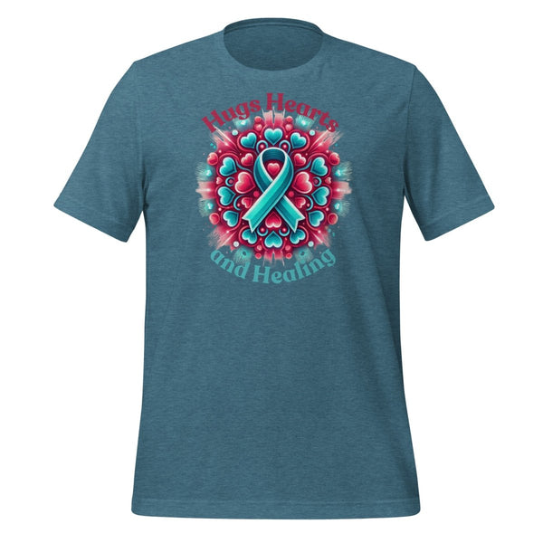 Ovarian Cancer Hugs Love Tee - JohnVsGBMHeather Deep TealS