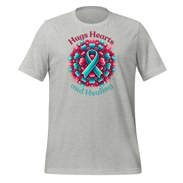 Ovarian Cancer Hugs Love Tee - JohnVsGBMAthletic HeatherS