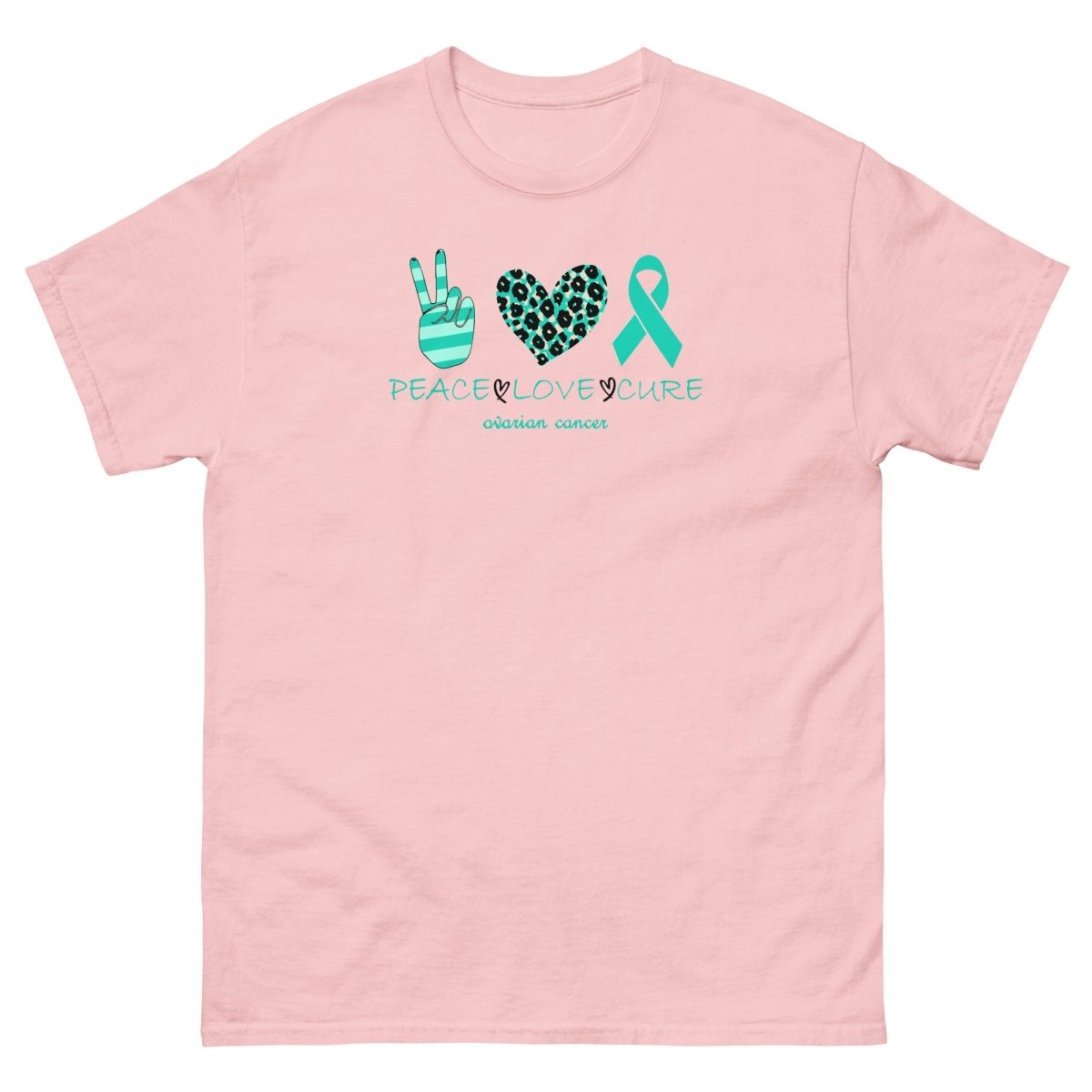 Ovarian Cancer Peace Love Tee - JohnVsGBMLight PinkS