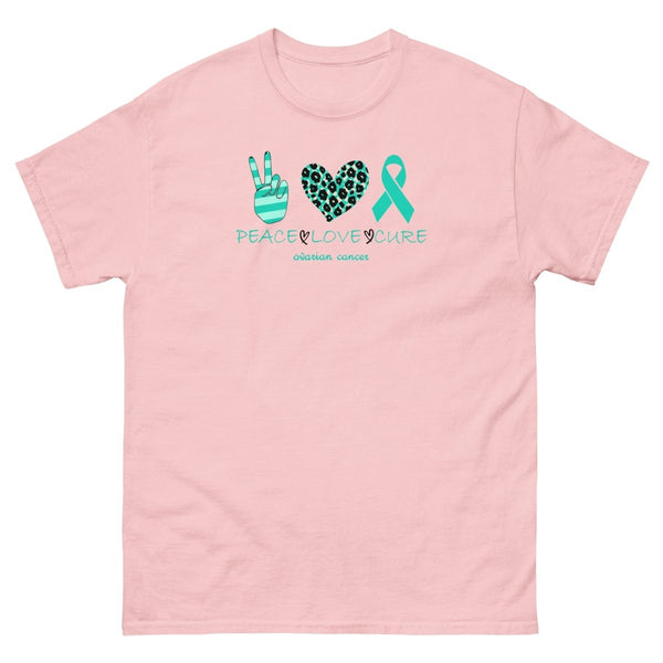 Ovarian Cancer Peace Love Tee - JohnVsGBMLight PinkS