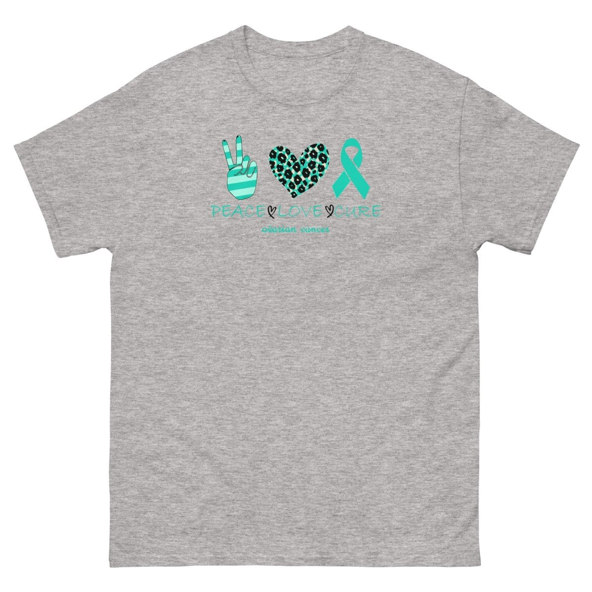 Ovarian Cancer Peace Love Tee - JohnVsGBMSport GreyS