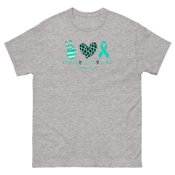 Ovarian Cancer Peace Love Tee - JohnVsGBMSport GreyS