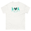 Ovarian Cancer Peace Love Tee - JohnVsGBMWhiteS