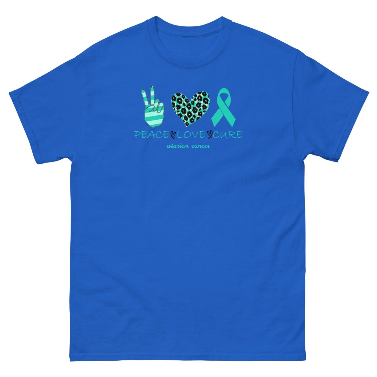 Ovarian Cancer Peace Love Tee - JohnVsGBMRoyalS