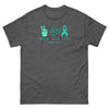 Ovarian Cancer Peace Love Tee - JohnVsGBMDark HeatherS