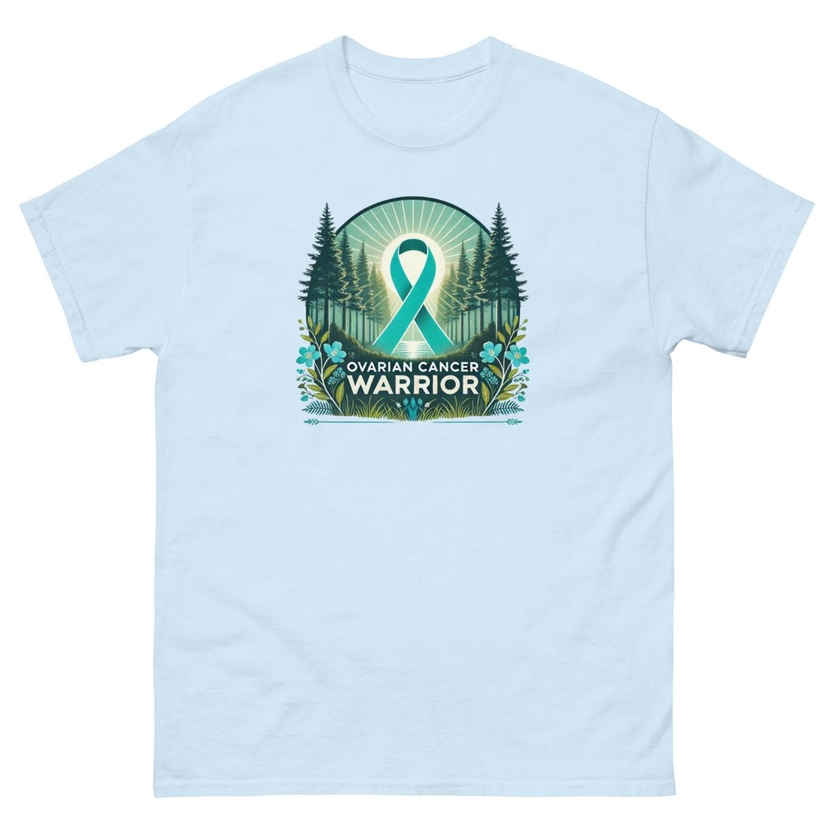 Ovarian Cancer Warrior Forest Tee - JohnVsGBMLight BlueS