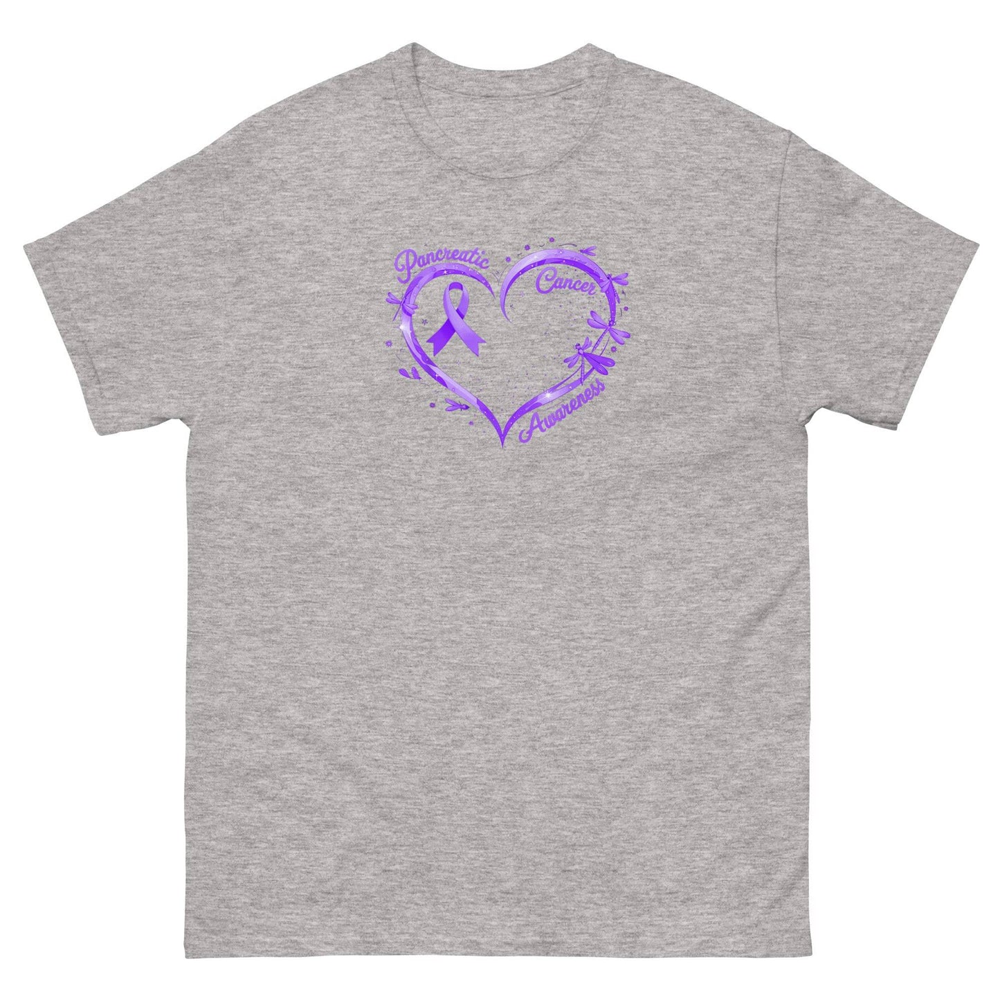 Pancreatic Cancer Purple Heart with Ribbon Classic Tee - JohnVsGBMSport GreyS