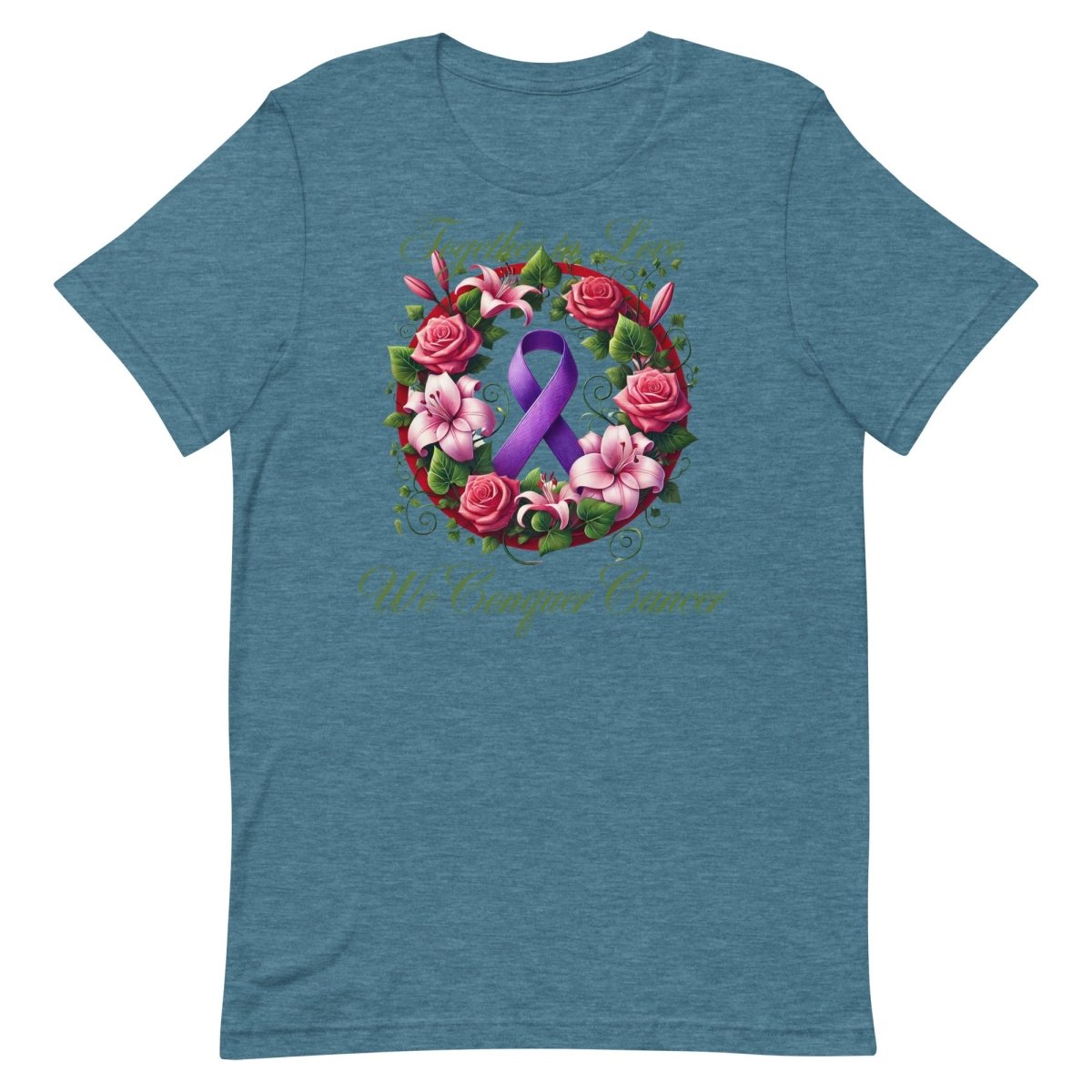 Pancreatic Cancer Rose Love Tee - JohnVsGBMHeather Deep TealS