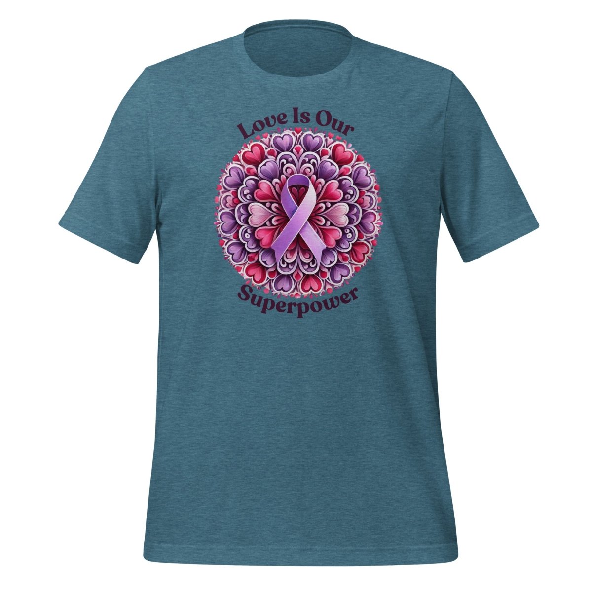 Pancreatic Cancer Superpower Love Tee - JohnVsGBMHeather Deep TealS