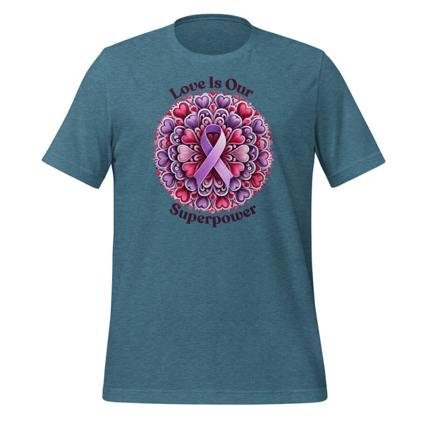 Pancreatic Cancer Superpower Love Tee - JohnVsGBMHeather Deep TealS