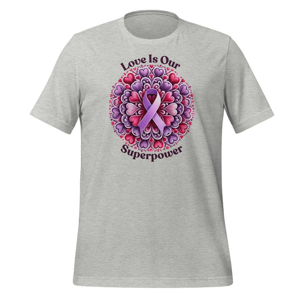 Pancreatic Cancer Superpower Love Tee - JohnVsGBMAthletic HeatherS